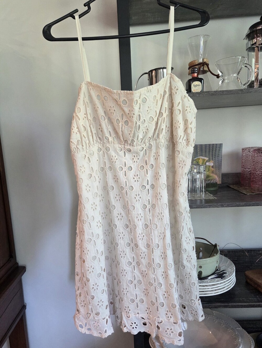 Eyelet Sun NWT Dress Nasty Gal Ruffle Low Tie Adjustable Strap Size 10 Cream